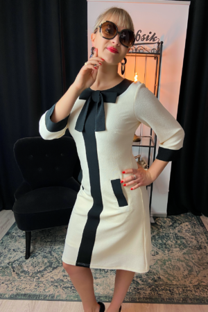 60s CONTRAST STRIPE IVORY DRESS