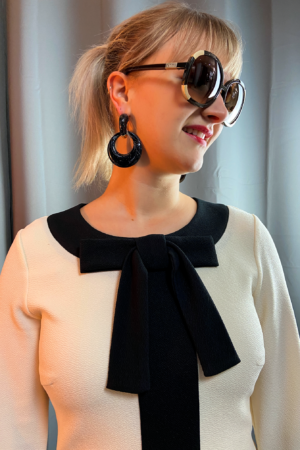60s CONTRAST STRIPE IVORY DRESS
