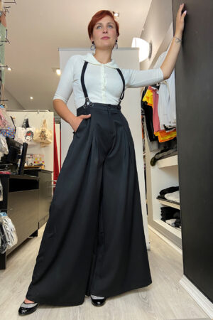 SHELLEY FLARED SUSPENDER TROUSERS IN BLACK