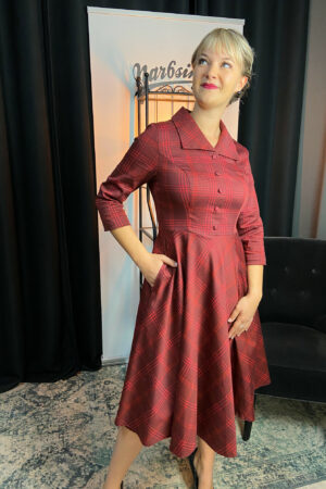 BLACK RED CHECK SWING DRESS