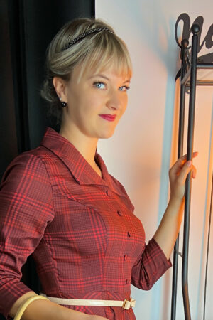 BLACK RED CHECK SWING DRESS