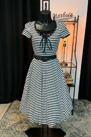BLACK AND WHITE STRIPE MIDI SKATER DRESS