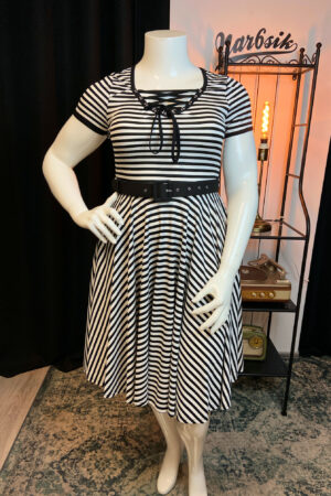 BLACK AND WHITE STRIPE MIDI SKATER DRESS