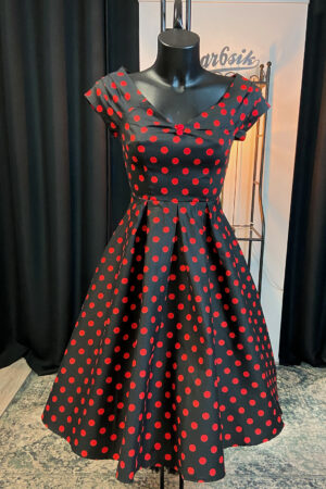 LILY OFF SHOULDER DRESS POLKA DOTS BLACK AND RED