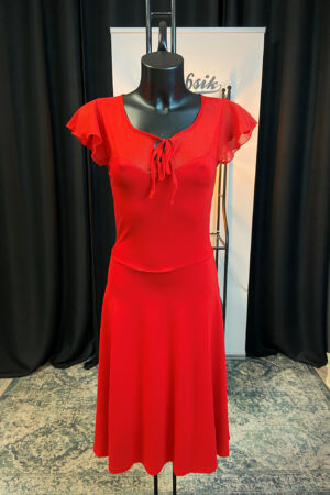 VICTORIA RED FLUTTER SLEEVES DRESS