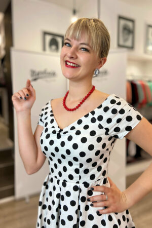 LILY OFF SHOULDER POLKA EVENING DRESS