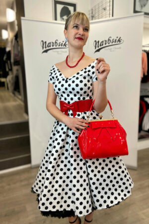 LILY OFF SHOULDER POLKA EVENING DRESS