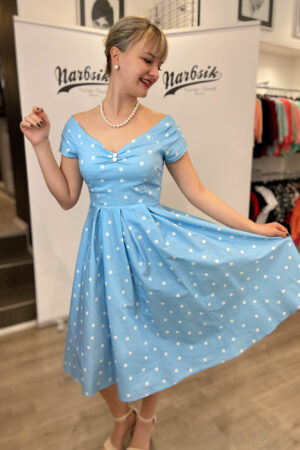 LILY OFF SHOULDER POLKA DOT IN BLUE