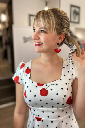 CLAUDIA CHERRY AND POLKA DOT SWING DRESS