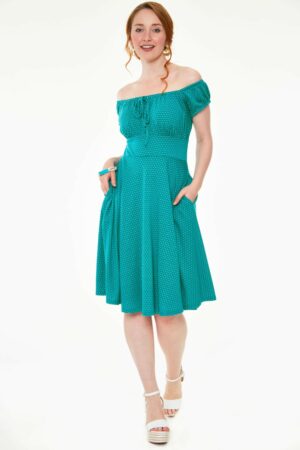 TESSY TEAL POLKA DOT FLARE DRESS