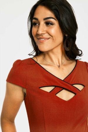 CRISS CROSS NECKLINE RUST FLARE DRESS