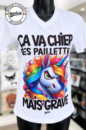 T-Shirt : LICORNE CA VA CHIER DES PAILLETTES