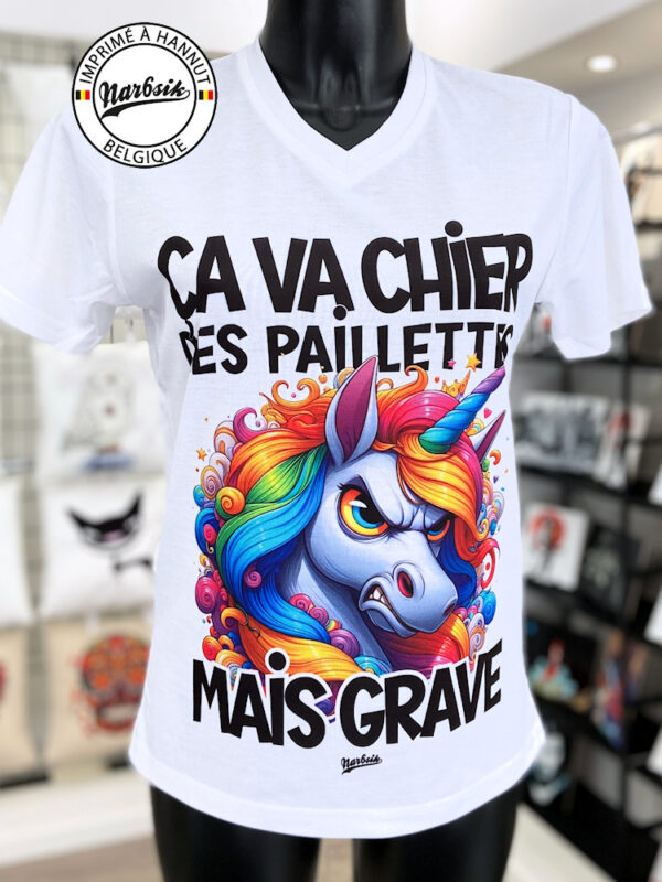 T-Shirt : LICORNE CA VA CHIER DES PAILLETTES